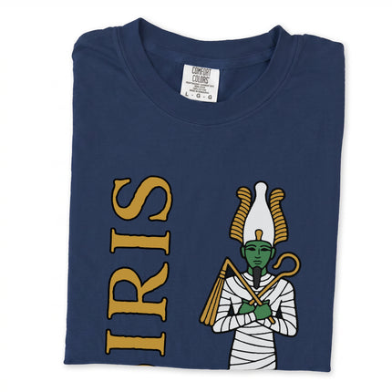 Osiris Egyptian god t-shirt featuring ancient mythology and mummy graphics.