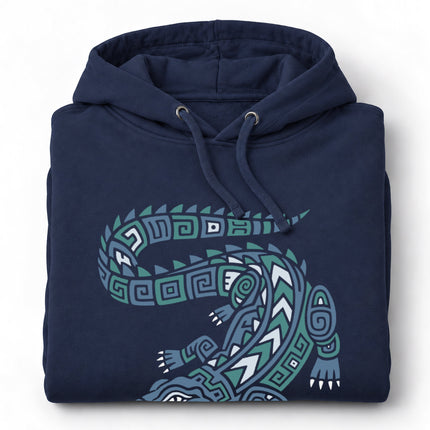 Mayan Crocodile Hoodie | Green Geometric Reptile Hooded Sweatshirt