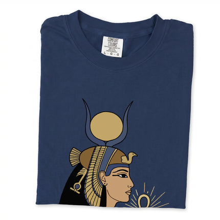 Isis Egyptian goddess graphic t-shirt design on a unisex tee shirt.