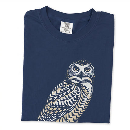 Unisex t-shirt featuring an arctic geometric owl graphic inspired by Inuit art designs.