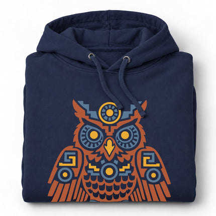 Aztec Owl Hoodie | Red and Gold Geometric Bird on a Perch