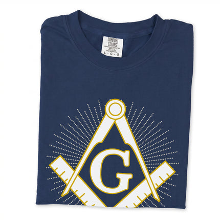 Sacred geometry Masonic Square and Compass graphic tee shirt design print.