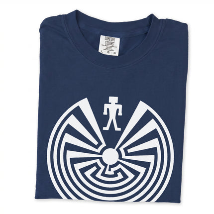 I'itoi Native American Symbol and Man In The Maze graphic printed on a comfort colors t-shirt.