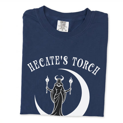 Occult crescent moon and Hecate's torch Greek mythology t-shirt graphic print.