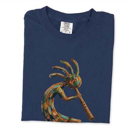 Kokopelli southwestern art t-shirt featuring traditional Native American graphics design.