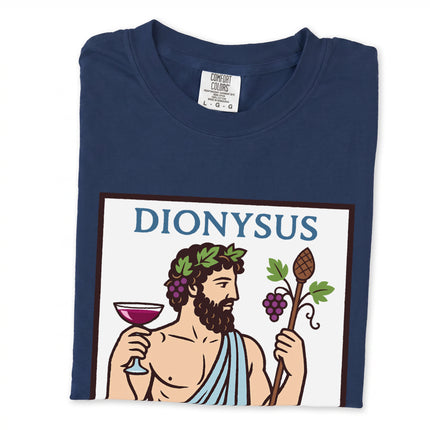 Dionysus Greek god of wine mythology graphic t-shirt design.
