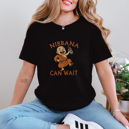 Nibbana Can Wait Monk T-Shirt | Funny Sake Bottle Buddhist Unisex Tee Shirt