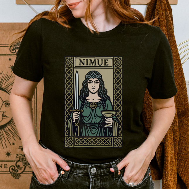 Nimue Lady of the Lake T-Shirt | Arthurian Celtic Sword & Chalice Design Tee
