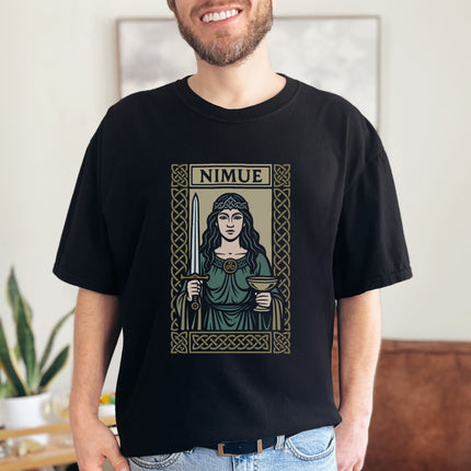 Nimue Lady of the Lake T-Shirt | Arthurian Celtic Sword & Chalice Design Tee