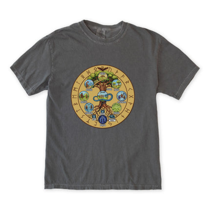 Norse Yggdrasil Nine Worlds Tree T-Shirt, Nine Realms Rune Mythology Graphic Tee