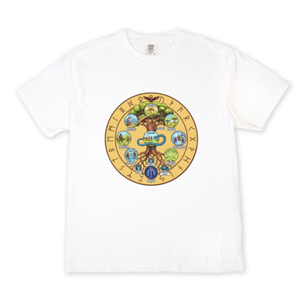 Norse Yggdrasil Nine Worlds Tree T-Shirt, Nine Realms Rune Mythology Graphic Tee