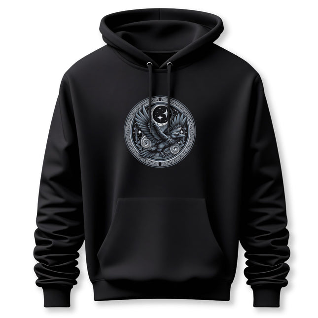 Norse Raven Hoodie | Viking Style Bird & Moon Unisex Pullover V3