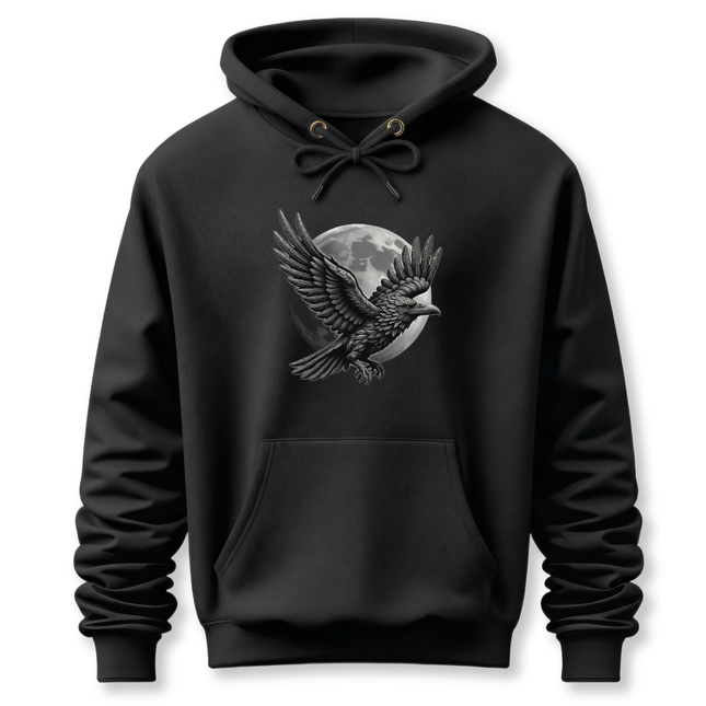 Raven with Moon Graphic Hoodie | Graphic Gothic Pullover V6