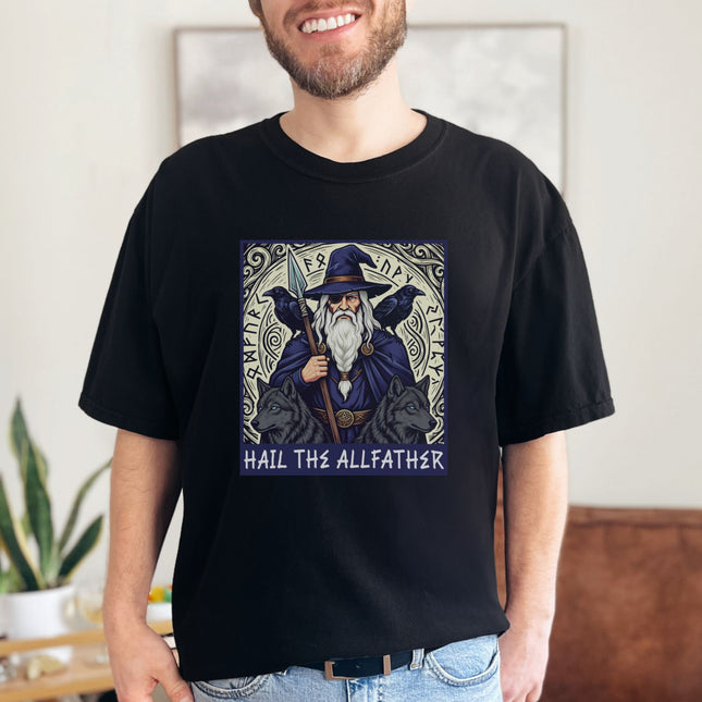 Hail The Allfather Odin T-Shirt | Norse Mythology Viking God Ravens Wolves Tee