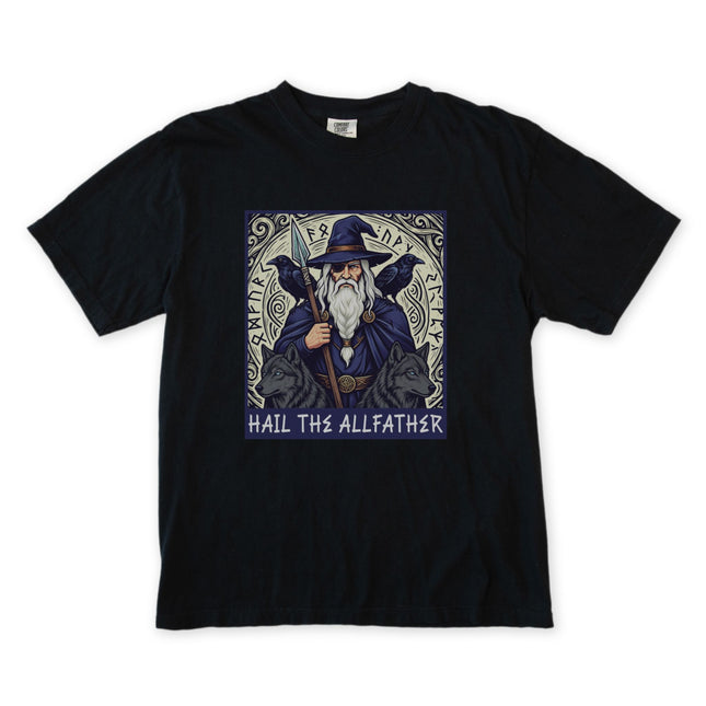 Hail The Allfather Odin T-Shirt | Norse Mythology Viking God Ravens Wolves Tee