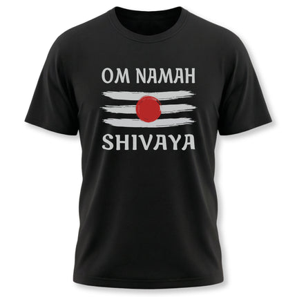 Om Namah Shivaya Hindu mantra t-shirt featuring Shiva Tripundra design.
