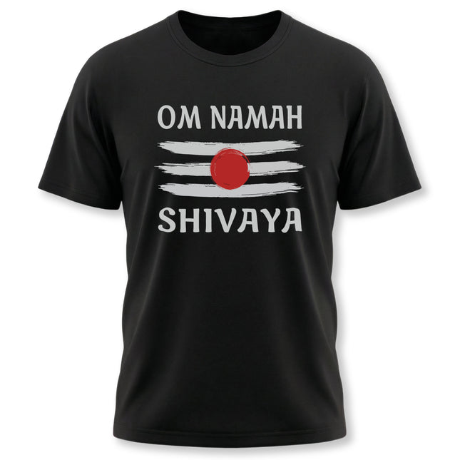 Om Namah Shivaya Hindu mantra t-shirt featuring Shiva Tripundra design.
