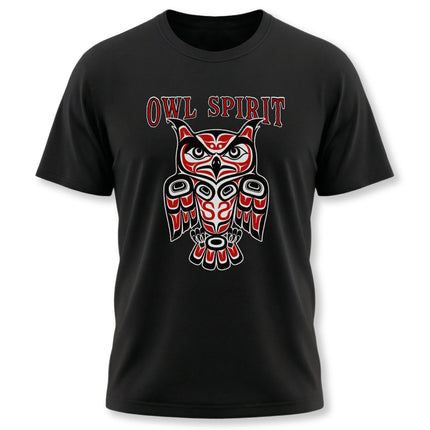 Owl Spirit Haida formline art graphic tee featuring a stylized tribal owl design.