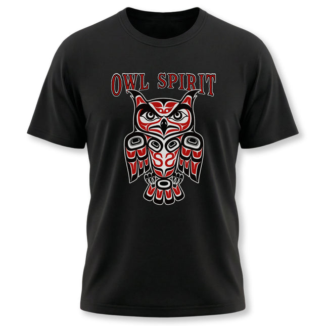 Owl Spirit Haida formline art graphic tee featuring a stylized tribal owl design.