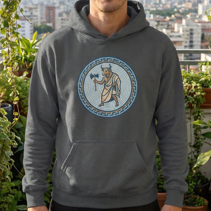 Mosaic Minotaur Hoodie | Greek Mythology Labrys Axe Unisex Pullover Hoodie