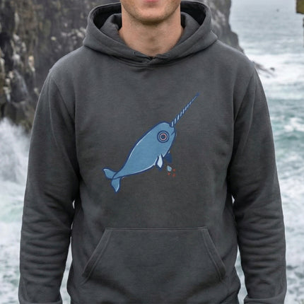 Inuit Inspired Narwhal Graphic Hoodie | Blue Arctic Whale Pullover Hoodie