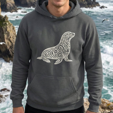Tribal Seal Hoodie | Ornate Swirl Animal Design Pullover | Comfort Colors Hoodie