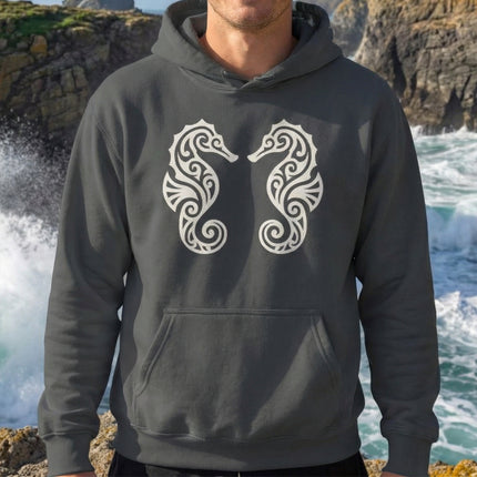 Tribal Seahorse Hoodie | Intricate Ocean Life Graphic Pullover Hoodie