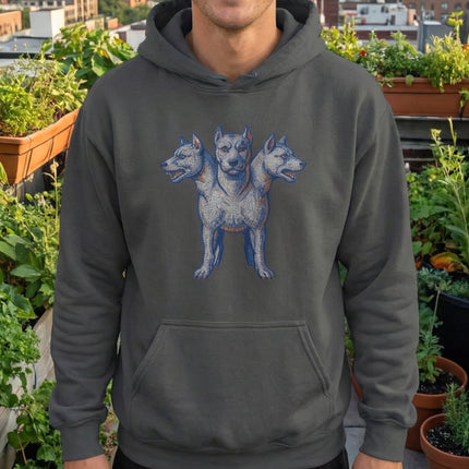 Cerberus Mosaic Three-Headed Dog Hoodie | Greek Mythology Guardian Pullover Hoodie