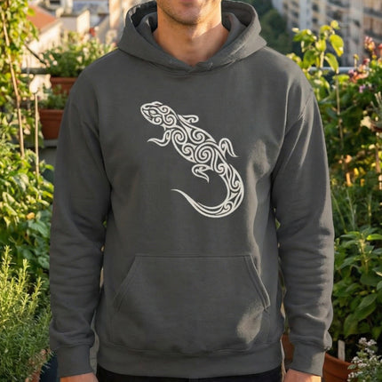 Tribal Lizard Swirl Pattern Hoodie | Reptile Animal Graphic Unisex Pullover Hoodie