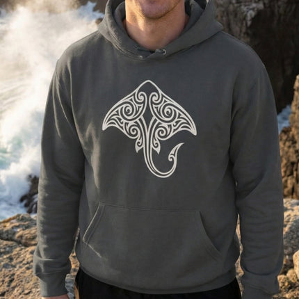 Tribal Stingray Hoodie | Polynesian Ocean Graphic Symbol Pullover Hoodie