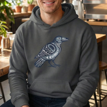 Inuit Inspired Raven Symbol Hoodie | Native American Tribal Art Pullover Hoodie