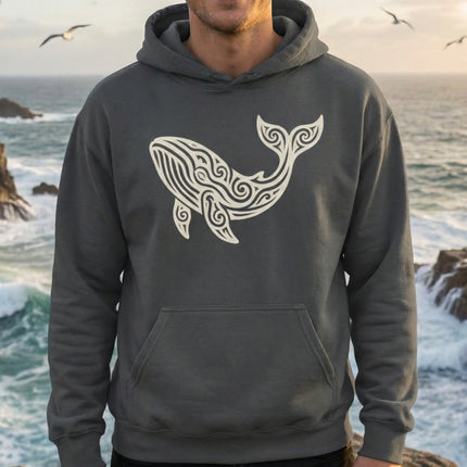 Tribal Whale Art Hoodie | Stylized Ocean Spirit Animal Pullover Hoodie