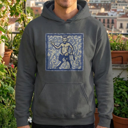Greek Satyr mosaic art hoodie featuring classical faun design.