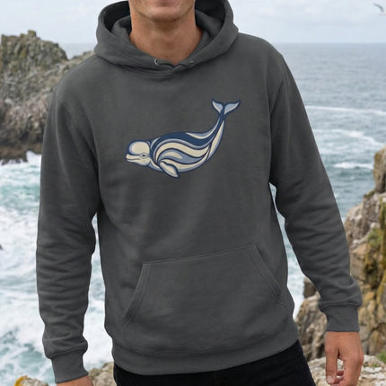 Beluga Whale Inuit Art Hoodie | Arctic Marine Stylized Pullover Hoodie