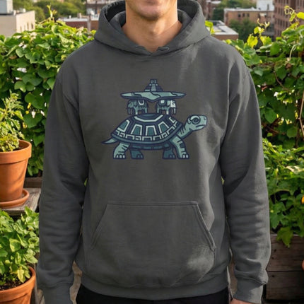 Mayan World Turtle Symbol Hoodie | Mesoamerican Pyramid Graphic Pullover Hoodie