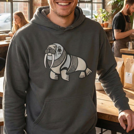 Inuit Inspired Walrus Hoodie | Arctic Animal Indigenous Art Graphic Pullover Hoodie