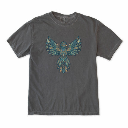 Geometric tribal eagle spirit animal design featuring Mayan and Aztec motifs on a comfortable t-shirt.