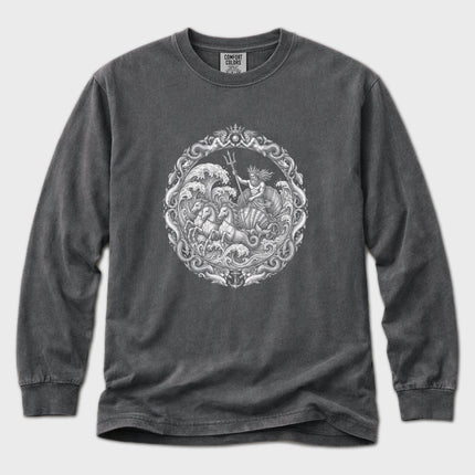 Poseidon Chariot T-Shirt | Greek Sea God with Trident Long Sleeve Tee
