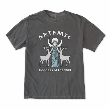 Artemis goddess t-shirt featuring wild moon stag and Greek mythology design tee.