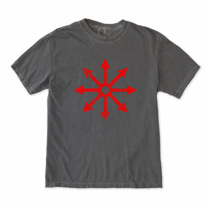 Celestial nebula art t-shirt featuring chaos star mythology design on a unisex tee.