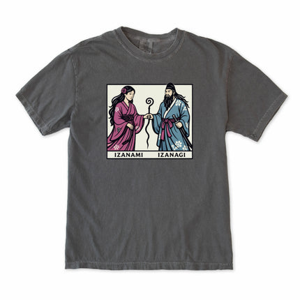 Izanami Izanagi Shinto Japanese mythology gods graphic tee shirt design.