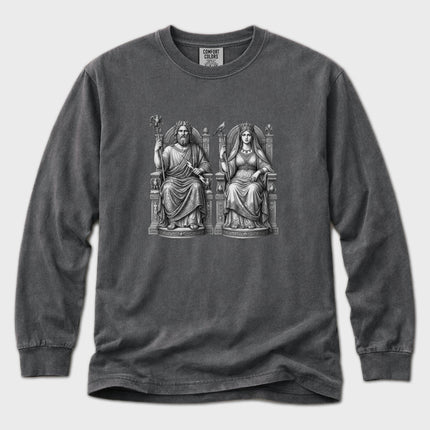 Zeus and Hera Greek mythology statue art long sleeve t-shirt design.