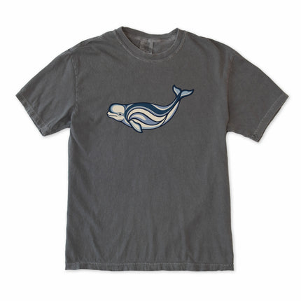 Indigenous beluga whale graphic tee featuring Inuit-inspired arctic marine art.