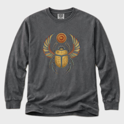 Winged Khepri Scarab Long Sleeve T-Shirt | Egyptian God Graphic Tee