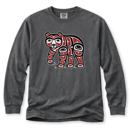 Formline Bear Long Sleeve T-Shirt | Red and White Wildlife Graphic Tee