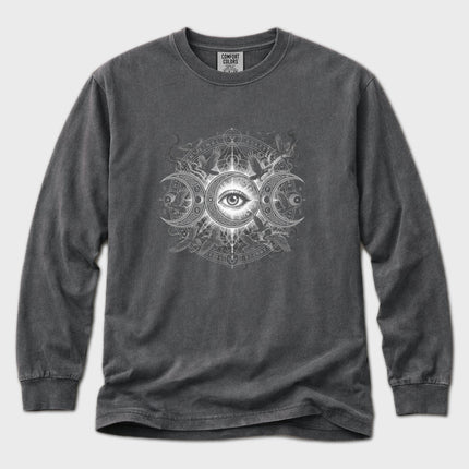 Triple Moon Eye Long Sleeve T-Shirt | Celestial Lunar Graphic Tee