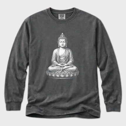 Meditating Buddha T-Shirt | Seated Lotus Figure Long Sleeve Tee