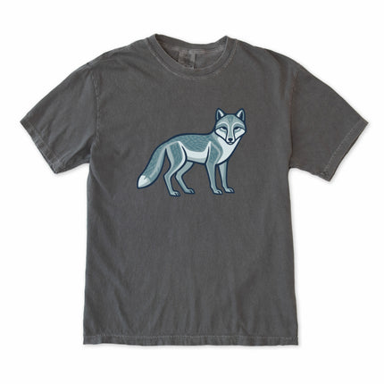 Geometric arctic fox graphic tee shirt featuring stylized Inuit inspired wildlife art print.