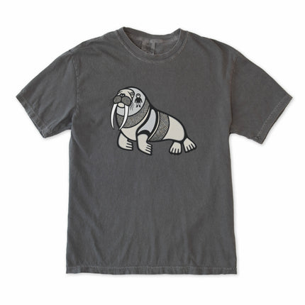 Arctic Inuit walrus graphic t-shirt featuring indigenous arctic symbolism print.