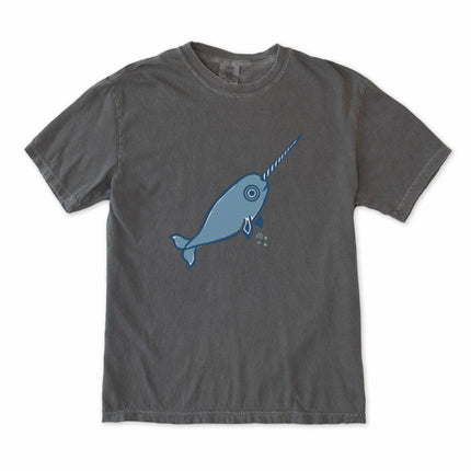 Inuit-inspired narwhal t-shirt featuring an arctic ocean animal graphic print on a tee shirt.